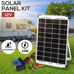 12V 10W Solar Panel Kit Mono Backup for Caravan Car Battery Charging Controllers