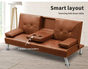 Levede Sofa Bed Adjustable Recliner Lounge Couch Leather 3 Seater Cup Holder