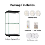Stacked 4mm Tempered Glass Display Cabinet 3 x RGB Lights Collections Storage