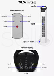 Spector Tower Fan Portable Oscillating Remote Control LED Display Timer Ionizer