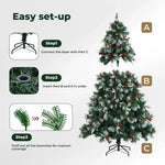 Santaco Christmas Trees Snow Flocked Pine Cones Decoration Stand 2.1 M