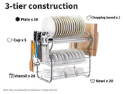 Toque Dish Rack Drying Drainer Cup Holder Cutlery Tray Kitchen Organiser 3 Tier