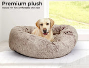 Pawz Pet Bed Cat Dog Donut Nest Calming Mat Soft Warm Plush Kennel Brown 110cm