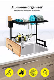 Toque Dish Rack Over Sink Drying Drainer 2 Tier Plate Cup Organizer Steel 65CM