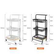 Levede Kitchen Trolley Cart 3 Tiers 180° Swivel Storage Shelf Organiser Rack