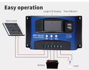 30A Solar Charge Controller 12V 24V Regulator Auto Dual USB Mppt Battery
