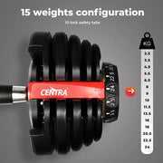Centra 24kg Adjustable Dumbbell Single Weight Plates Home Gym Fitness Exercise