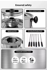 Toque Classic Fondue Set 12pcs Stainless Steel Cheese Chocolate Dipping  6 Forks