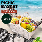 Picnic Basket 2/4 Person Insulated Baskets Set Wicker Outdoor Blanket Gift Park