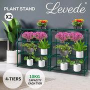 Levede 2x 4 Tier Plant Stand Shelves Garden Steel Storage Shelf Steel Frame