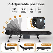 Levede Folding Camping Bed Adjustable Portable Camping Cots Home Outdoor  Grey