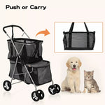 Pawz 2-Tier Pet Stroller – Foldable Dog & Cat Carrier with 4 Wheels, Large Capac