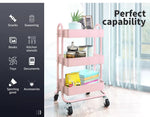 Levede 3 Tiers Kitchen Trolley Cart Steel Storage Rack Shelf Organiser Pink