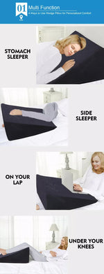 Cool Gel Memory Foam Bed Wedge Pillow Cushion Neck Back Support Sleep with Cover