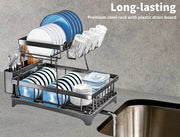 Toque Dish Drying Rack 2 Tier Detachable Drainboard Cutlery Drainer Black