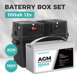 12V 100Ah AGM Battery Outdoor Rv Marine 4WD Deep Cycle & W/ Strap Battery Box
