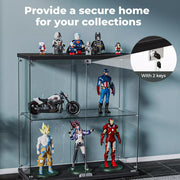 Stacked Glass Display Cabinet Lockable Collections Storage 2 Tier Shelf 2 Door