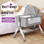 Bopeep Baby Cot Bed Crib Portable Bassinet Safety Fence Adjustable Bedside