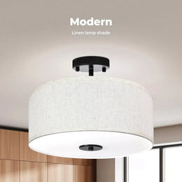 Emitto Ceiling Light Led Modern Pendant Lights Bedroom Lamp Linen Shade Flush