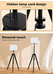 Emitto Floor Lamp Modern Tripod Night Reading Light Wooden Stand Black Shaded