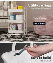 Levede 3 Tiers Kitchen Storage Trolley Cart Steel Rack Shelf Organiser White