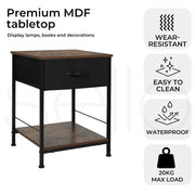 Levede Bedside Tables End Table Storage Cabinet Chest of Drawer Rustic Brown