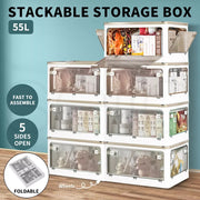 55L Storage Boxes Stackable Container with Lid 5 Sides Open Wardrobe Foldable