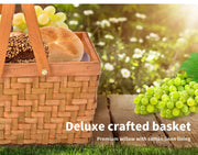 Picnic Basket Deluxe Willow Baskets Outdoor Gift Storage Person Carry Foldable