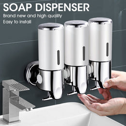 3 Bottles Bathroom Shower Soap Dispenser Shampoo Pump Wall Mounted 1500ml Silver