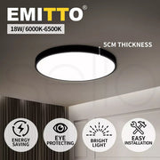 Emitto Ultra-Thin 5CM LED Ceiling Down Light Surface Mount Living Room Black 18W