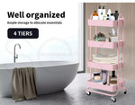 Levede 4 Tiers Kitchen Trolley Cart Steel Storage Rack Shelf Organiser Pink