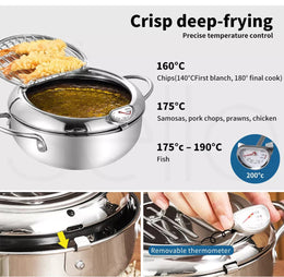 Toque 20cm Japanese Deep Frying Pot Stainless Steel Tempura Fryer Fry Pan Silver