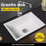 Granite Kitchen Sink Laundry Stone Sinks Undermount Single Bowl 59cmx45cm White