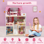 Bopeep Wooden Doll House 3 Floor Kids Girl Dollhouse Full Furniture Pink 90cm