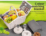 Picnic Basket 2/4 Person Insulated Baskets Set Wicker Outdoor Blanket Gift Park