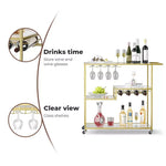 Levede Metal Bar Cart Drinks Serving Trolley Wine Rack Kitchen Tempered Glass