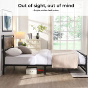 Levede Queen Bed Frame Metal Mattress Base Platform Wooden Industrial Rustic