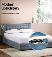 Levede Queen Bed Frame Fabric Tufted Mattress Platform Gas Lift Storage Grey