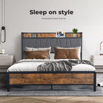 Levede Double Bed Frame Industrial Tufted Noise Free Headboard USB Charge