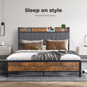 Levede Double Bed Frame Industrial Tufted Noise Free Headboard USB Charge