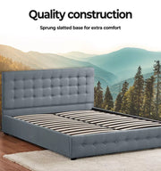 Levede Queen Bed Frame Fabric Tufted Mattress Platform Gas Lift Storage Grey