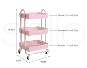 Levede 3 Tiers Kitchen Trolley Cart Steel Storage Rack Shelf Organiser Pink