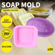 Soap Moulds Silicone 3D Shaped Mold DIY Handmade Tools Square Ellipse 50Pcs