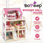 Bopeep Wooden Doll House 3 Floor Kids Girl Dollhouse Full Furniture Pink 90cm