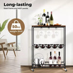 Levede Vintage Bar Cart Wooden Drinks Serving Trolley Mobile Wine Rack Party