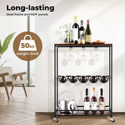 Levede Vintage Bar Cart Wooden Drinks Serving Trolley Mobile Wine Rack Party