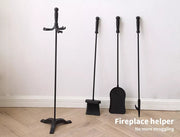 Traderight Fireplace Tool Set 4 PC Fire Place Poker Brush Shovel Stand Cast Iron