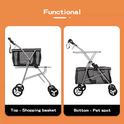 Pawz Pet Stroller 2-Tier Pram Dog Cat Carrier Foldable Large 4 Wheels Shopping