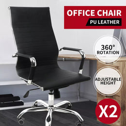 2x Office Chair Gaming Chairs Executive High-Back Computer PU Leather Seat Black