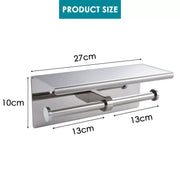 Toilet Paper Holder Double Roll Stainless Steel Hook Bathroom Rack Wall Silver